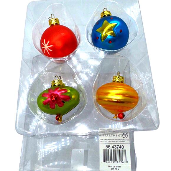 4 Department 56 Tiny Trimmings Glass Star Toy Top Ball Boxed Ornaments Dept 1.5" - Picture 1 of 6